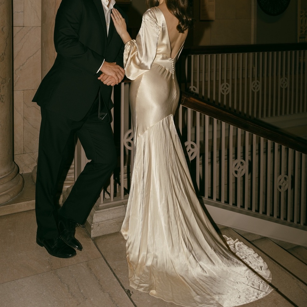 Shona Joy La Lune Open Back Balloon Sleeve Maxi Dress in Cream